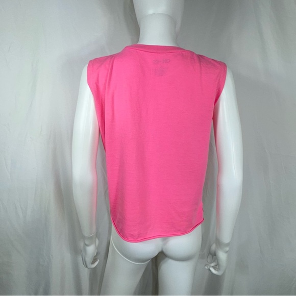 On Fire Pink #No Excuses Cut-Off Muscle Tank Cropped Top - Picture 3 of 4
